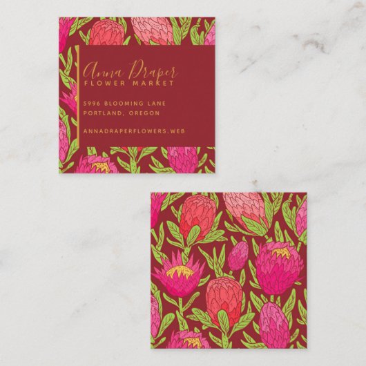 Carte de visite Carré floral rose gras (Devant / Derrière)