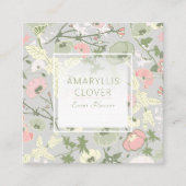 Carte De Visite Carré Floral rose vert gris Motif (Devant)