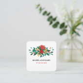 Carte De Visite Carré Flore moderne rouge vert et or Noël (Debout devant)