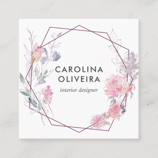 Carte De Visite Carré Flore rose pâle géométrique (Devant)
