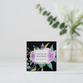 Carte De Visite Carré Flore violette peinte | Noir (Debout devant)