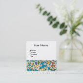 CARTE DE VISITE CARRÉ FLORENTINE RENAISSANCE BLEU FLORAL SWIRLS, FLEURS (Debout devant)