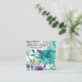 Carte De Visite Carré Flores d'aquarelle bleu Rose pourpre (Debout devant)