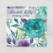 Carte De Visite Carré Flores d'aquarelle bleu Rose pourpre (Devant)