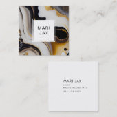 Carte De Visite Carré Fluide abstrait avec blanc, or et noir (Devant / Derrière)