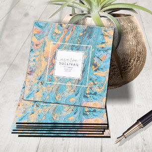 Carte De Visite Carré Flux de peinture texture Abstraite Turquoise/Jaune