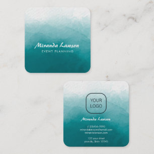 Carte De Visite Carré Fond aquarelle vert cyan