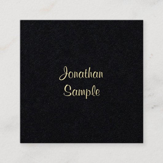 Carte De Visite Carré Fonte de script manuscrite en or créatif Noir mode (Devant)