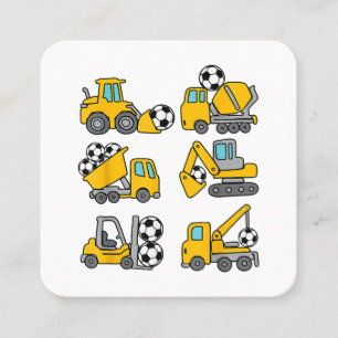 Carte De Visite Carré Football Ball Kids Football Construction Camions
