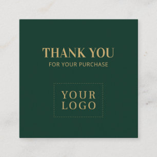 Carte De Visite Carré Forêt verte simple et or Merci