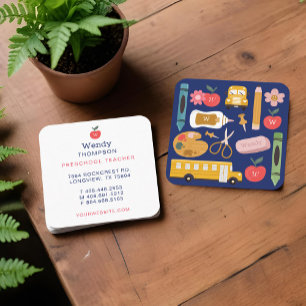 Carte De Visite Carré Fournitures scolaires de l'enseignant et du tuteur