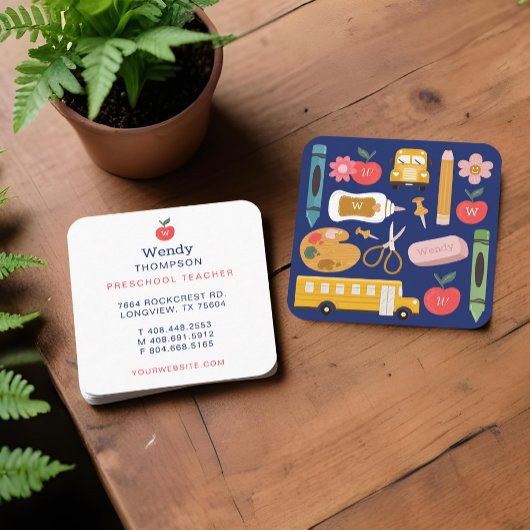 Carte De Visite Carré Fournitures scolaires de l'enseignant et du tuteur