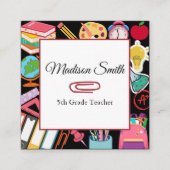 Carte De Visite Carré Fournitures scolaires modernes Enseignant Enseigna (Devant)