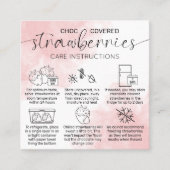 Carte De Visite Carré Fraises de chocolat féminin Instructions de soins (Devant)