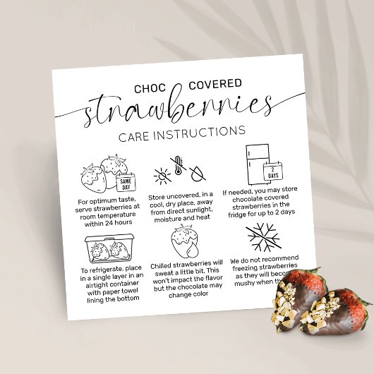 Carte De Visite Carré Fraises de chocolat Instructions minimales de soin