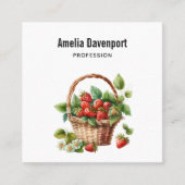 Carte De Visite Carré Fraises fraîches dans un panier en osier (Devant)