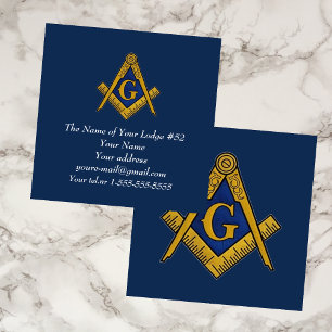 Carte De Visite Carré Freemason Masonic Masony bleu marine