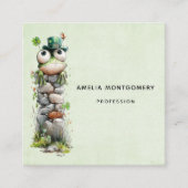 Carte De Visite Carré Frog with Green Hat and Shamrock Cute (Devant)