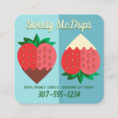 Carte De Visite Carré fruit de fraise recouvert de chocolat noir et blan (Devant)