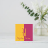 Carte De Visite Carré Fuchsia moderne rose et jaune (Debout devant)