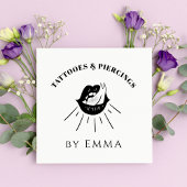 Carte De Visite Carré Funky Noir & Blanc Flamme Lips Tattoo Artiste