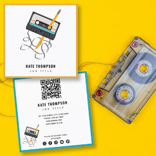 Carte De Visite Carré Funny 80s Musique Retro Cassette Code QR