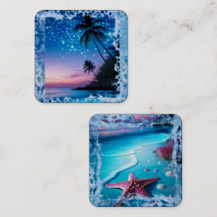 Carte De Visite Carré Galaxie Autocollante Cœur de Cristal Bleu   Tropiq