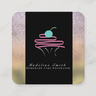 Carte De Visite Carré Gâteau Cupcake et Spirales Gold Sparkle Boulangeri