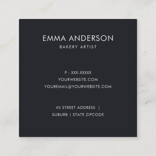 CARTE DE VISITE CARRÉ GÂTEAU FLORAL DE FRUITS TENDANCE PATISSERIE CUPCAK (Dos)