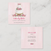 Carte De Visite Carré Gâteau Mariage rose Aquarelle (Devant / Derrière)