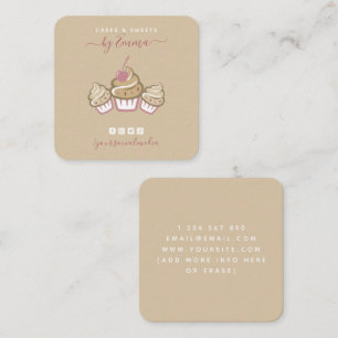 Carte De Visite Carré Gâteaux Cupcakes Crème Boulangerie Médias Sociaux
