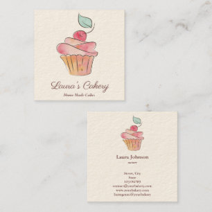 Carte De Visite Carré Gâteaux Sucres Cupcake Boulangerie Aquarelle Squ V
