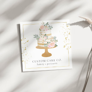 Carte De Visite Carré Gâteaux sur mesure Floral Gold Glitter Frame Boula