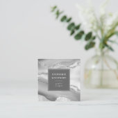 Carte De Visite Carré Géode Agate Gris Blanc Argent Faux Parties scintil (Debout devant)