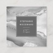 Carte De Visite Carré Géode Agate Gris Blanc Argent Faux Parties scintil (Devant)