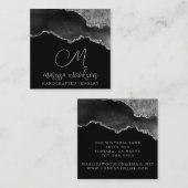 Carte De Visite Carré Géode Agate Noir Argent Monogramme Design de bijou (Devant / Derrière)