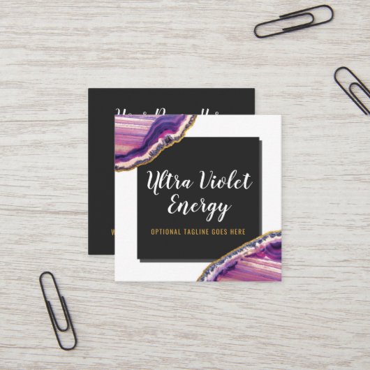 Carte De Visite Carré Géode Agate Slice Gemstone Ultra Violet violet (Devant/Arrière en situation)