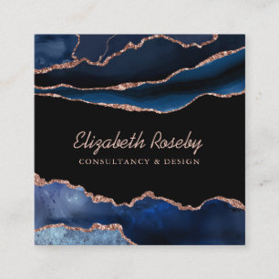 Carte De Visite Carré Géode d'âge d'or des Roses bleus de la Marine