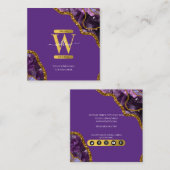 Carte De Visite Carré Géode d'âge violet et or Parties scintillant Monog (Devant / Derrière)