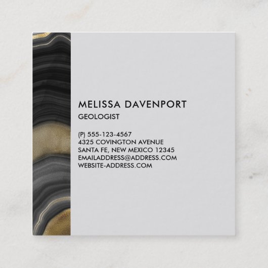 Carte De Visite Carré Géode moderne Gold & Grey Agate Geode Gemstone (Dos)