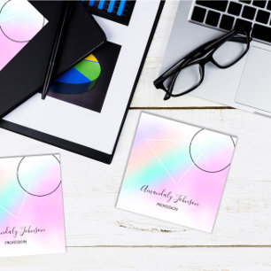 Carte De Visite Carré Géométrie Logo Personnalisé Pink Holographe Minima