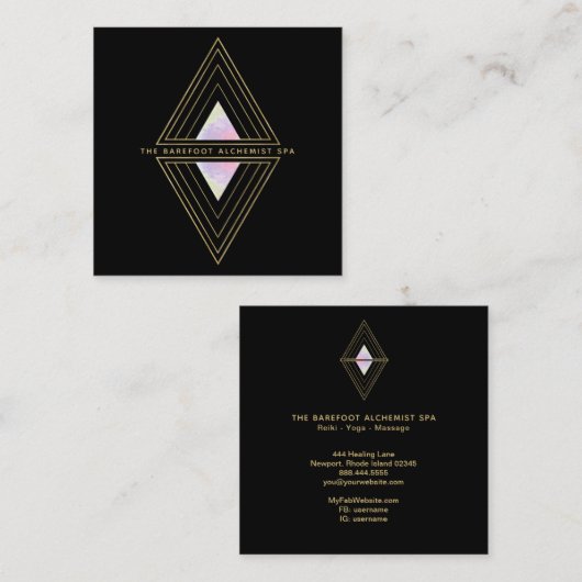 Carte De Visite Carré *~* Géométrie Sacrée Géométrie 2 Triangles d'or (Devant / Derrière)