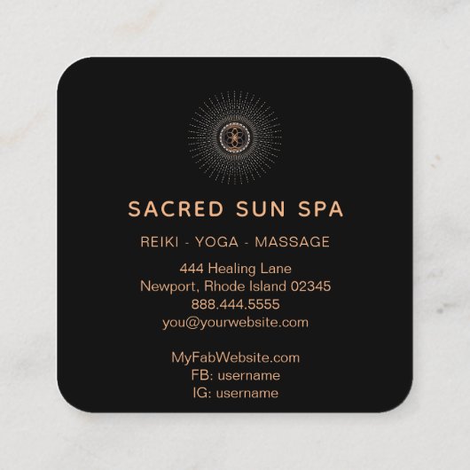 Carte De Visite Carré *~* Géométrie Sacrée Rayonnement de poutres d'éner (Dos)