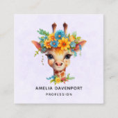 Carte De Visite Carré Giraffe mignonne à couronne florale (Devant)