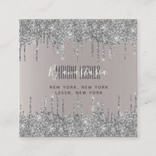 Carte De Visite Carré Girly Blush Silver Glittery Eye Drips Maquillage d