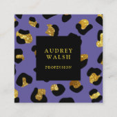 Carte De Visite Carré Girly Glittery or violet Empreinte de léopard luxe (Devant)