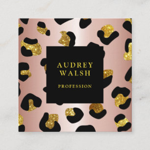 Carte De Visite Carré Girly Glittery Rose Gold Empreinte de léopard Lux