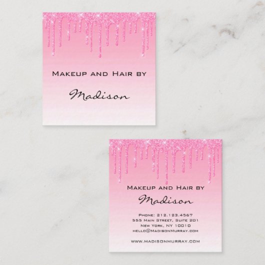 Carte De Visite Carré Glam Blush Rose Parties scintillant Drives Artiste (Devant / Derrière)