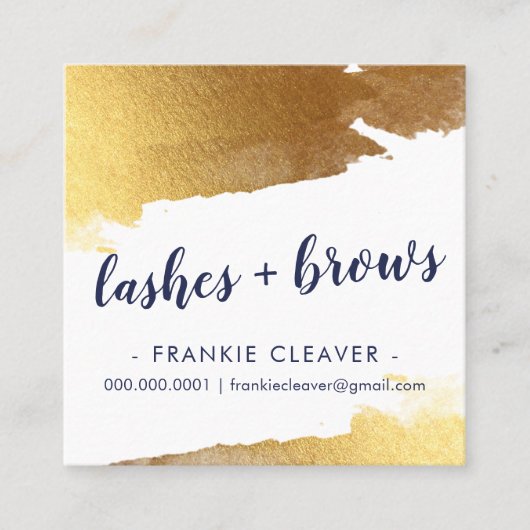 Carte De Visite Carré GLAM GILDED GOLD EDGES écriture manuscrite marine (Devant)