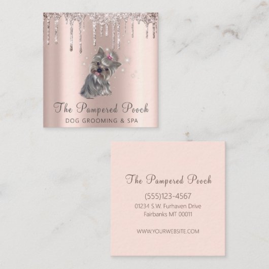 Carte De Visite Carré Glam Gold Rose Parties scintillant Drivers Chien G (Devant / Derrière)